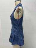 Sleeveless Lapel Denim Mini Dress GMYT-13612
