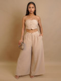 Solid Color Wrap Chest Top Wide Leg Pants Suit ZSD-0752
