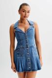 Sleeveless Lapel Denim Mini Dress GMYT-13612