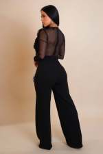 Mesh Patchwork Long Sleeve Jumpsuit OSM-4482