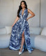 Sleeveless Print High Split Maxi Dress(With Belt) ZSD-0745