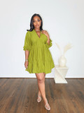 Solid Color Loose V Neck Mini Dress SFY-748