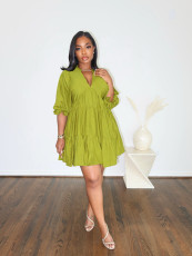 Solid Color Loose V Neck Mini Dress SFY-748
