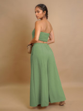 Solid Color Wrap Chest Top Wide Leg Pants Suit ZSD-0752