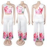 Plus Size Slash Shoulder Sleeveless Loose Two Piece Pants Set NY-11077