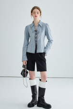 Long Sleeve Tie Up Denim Shirt GMYT-308