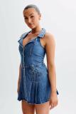Sleeveless Lapel Denim Mini Dress GMYT-13612