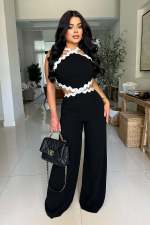 Wave Line Spliced Wide Leg Jumpsuit OSM-4931