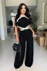 Wave Line Spliced Wide Leg Jumpsuit OSM-4931