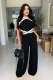 Wave Line Spliced Wide Leg Jumpsuit OSM-4931