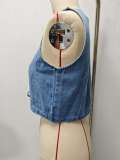 Sleeveless Round Neck Lace-Up Denim Vest GMYT-13978