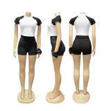 Contrast Color Short Sleeve T Shirt Two Piece Shorts Set SFY-733