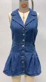 Sleeveless Lapel Denim Mini Dress GMYT-13612