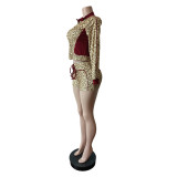 Long Sleeve Leopard Print 2 Piece Shorts Set MEM-88651