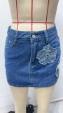 Flower Appliqued Denim Halter Skirt GMYT-14147