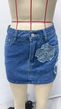 Flower Appliqued Denim Halter Skirt GMYT-14147