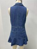 Sleeveless Lapel Denim Mini Dress GMYT-13612
