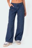 Loose Washed Pockets Straight Jeans GMYT-13635