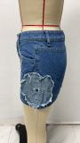 Flower Appliqued Denim Halter Skirt GMYT-14147