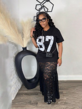 Lace Patchwork Letter Print Long Dress SFY-762