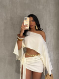 Slash Neck Off Shoulder Top 2 Piece Skrits Set SFY-740