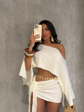 Slash Neck Off Shoulder Top 2 Piece Skrits Set SFY-740