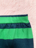 Stripe Contrast Color Shor Sleeve Tops Short Set SFY-683-1
