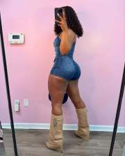 Halterneck Sleeveless Zipper Denim Romper MEM-88650