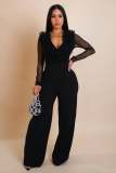 Mesh Patchwork Long Sleeve Jumpsuit OSM-4482