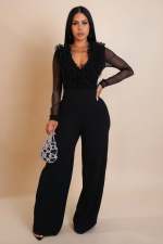 Mesh Patchwork Long Sleeve Jumpsuit OSM-4482
