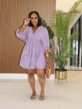 Solid Color Loose V Neck Mini Dress SFY-748