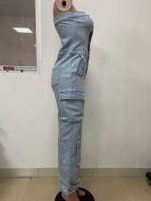 Off Shoulder Multi-pockets Denim Jumpsuit LSD-2468
