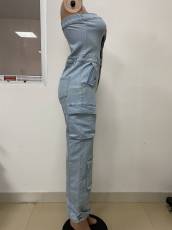 Off Shoulder Multi-pockets Denim Jumpsuit LSD-2468