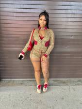 Long Sleeve Leopard Print 2 Piece Shorts Set MEM-88651