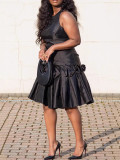 Solid Color Press Pleated Sleeveless Midi Dress MK-3215