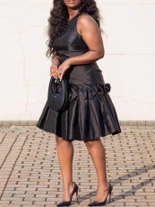 Solid Color Press Pleated Sleeveless Midi Dress MK-3215