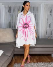 Plus Size Print Short Sleeve Loose Dress NY-3602