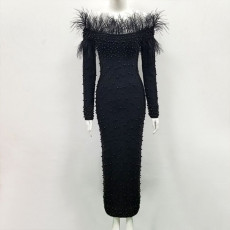 Beaded Sexy Long Sleeve Maxi Dress GRMF-89096