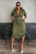 Plus Size Multi-pockets Drawstring Midi Dress NY-3320