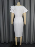 Slash Neck Bow Ruffles Midi Dress GKEN-050218