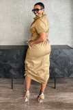 Plus Size Multi-pockets Drawstring Midi Dress NY-3320