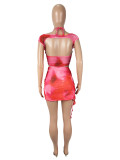 Print Tie Up Irregular Skirt 2 Piece Set SHD-9787