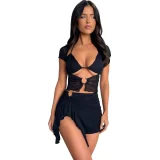 Print Tie Up Irregular Skirt 2 Piece Set SHD-9787
