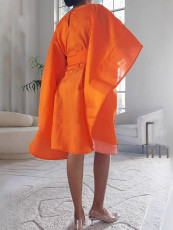 Loose Bat Sleeve Tie Up Midi Dress MK-3214