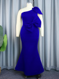  Single Shoulder Ruffle Sleeve Bow Fishtail Dress GKEN-030402