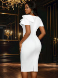 Slash Neck Bow Ruffles Midi Dress GKEN-050218