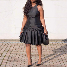 Solid Color Press Pleated Sleeveless Midi Dress MK-3215