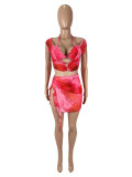 Print Tie Up Irregular Skirt 2 Piece Set SHD-9787