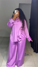 Solid Color Loose Long Sleeve Shirt Pants Suit GMSF-9259