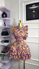 Print Ruffles O Neck Mini Dress GMSF-9255